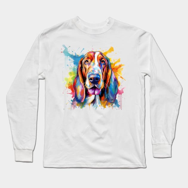 Basset Hound Splash AI Art Long Sleeve T-Shirt by CunninghamWatercolors